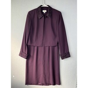Vintage Talbots Women's Dress 10 Burgundy With Jacket Embellishments 3071
